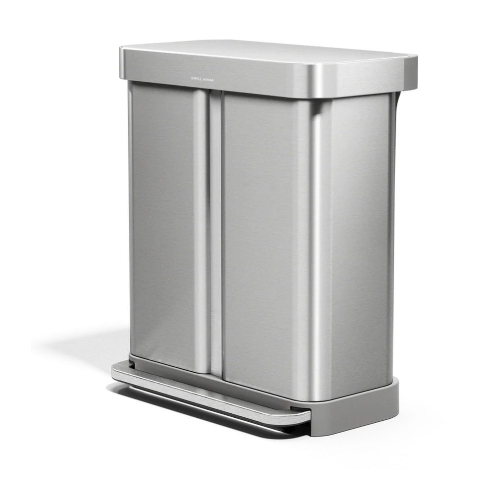 Oceľový odpadkový kôš 34+24 l na triedený odpad/pedálový v matne striebornej farbe – simplehuman
