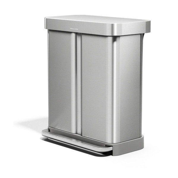 Oceľový odpadkový kôš 34+24 l na triedený odpad/pedálový v matne striebornej farbe – simplehuman