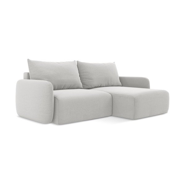 Svetlosivá zamatová rozkladacia/s úložným priestorom rohová pohovka (pravý roh/s leňoškou) Kalena – Makamii-image-2