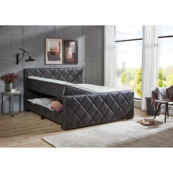 Čierna boxspring posteľ s úložným priestorom 180x200 cm Chester – Rojaplast-image-2