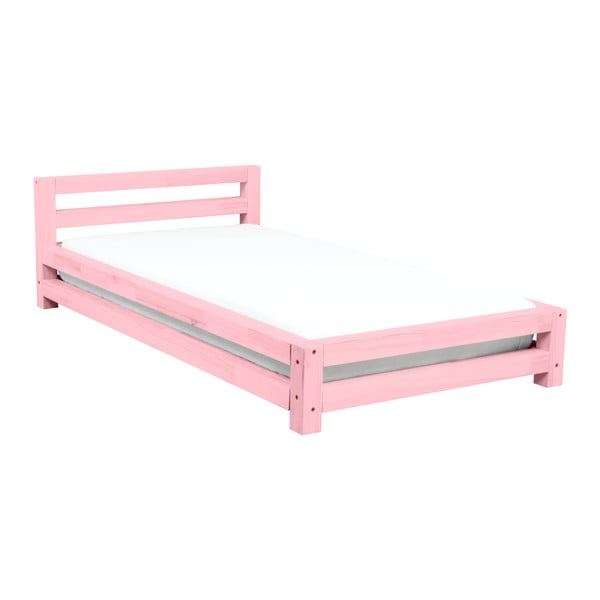 Ružová dvojlôžková posteľ z borovicového dreva Benlemi Double, 160 × 200 cm