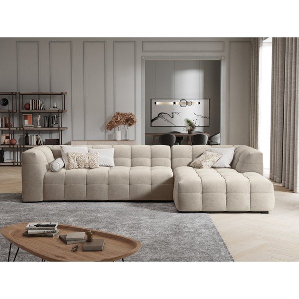 Béžová zamatová rohová pohovka Windsor & Co Sofas Vesta, pravý roh-image-1