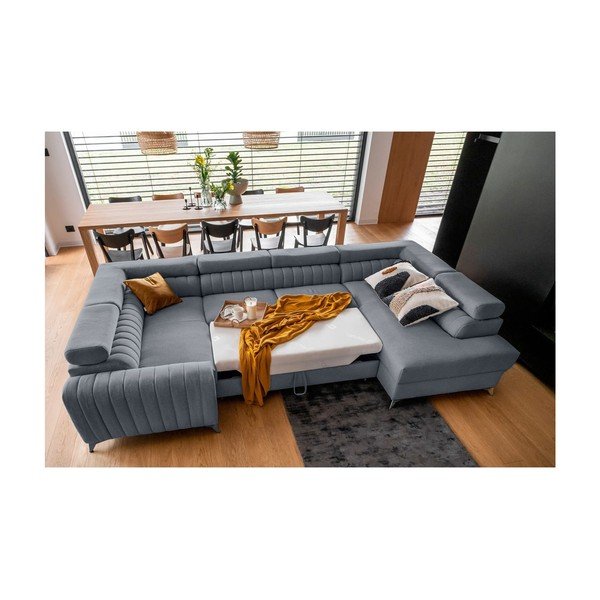 Modrá rozkladacia/s úložným priestorom rohová pohovka (pravý roh/do tvaru "U") Louis – ELTAP-image-3