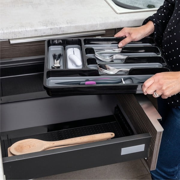 Čiernosivý rozšíriteľný plastový príborník do zásuvky 41.5 x 35 cm - Addis-image-1