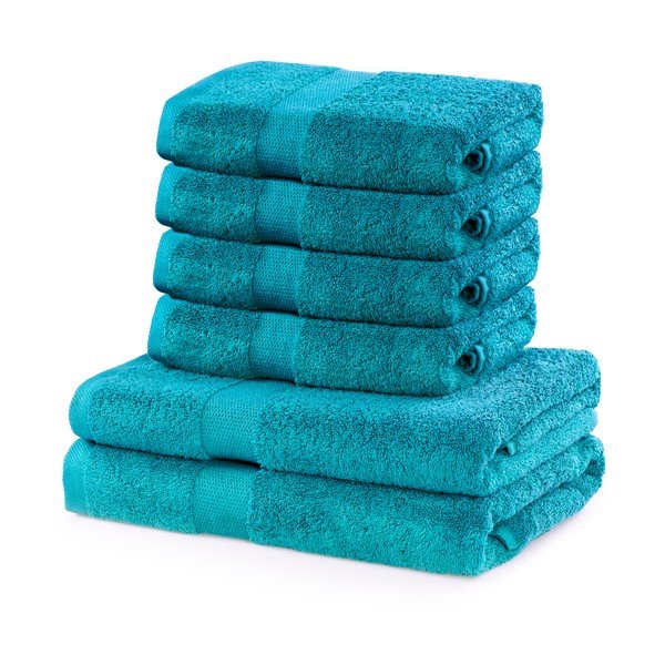 Set 2 tyrkysovomodrých osušiek a 4 uterákov DecoKing Marina