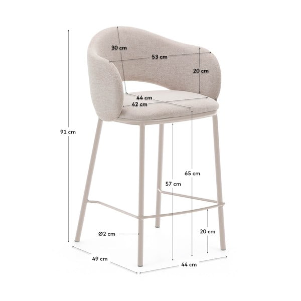 Krémová barová stolička (výška sedadla 65 cm) Maina – Kave Home-image-3