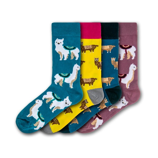 Sada 4 párov farebných ponožiek Funky Steps Llamas, veľkosť 35 - 39 a 41 - 45