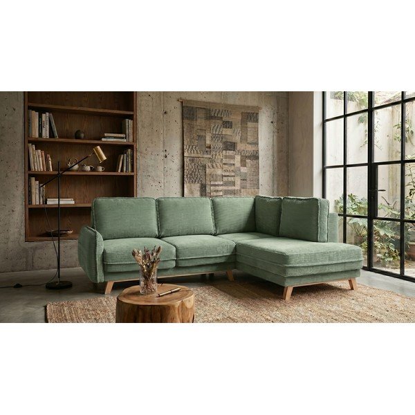 Svetlozelená menčestrová rozkladacia rohová pohovka (pravý roh) Tori – Bonami Selection-image-1