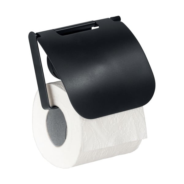 Čierny nástenný držiak na toaletný papier Wenko Static-Loc® Plus