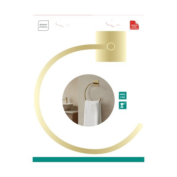 Kovový držiak na uteráky bez vŕtania v matne zlatej farbe Fixeo – douceur d'intérieur-image-1