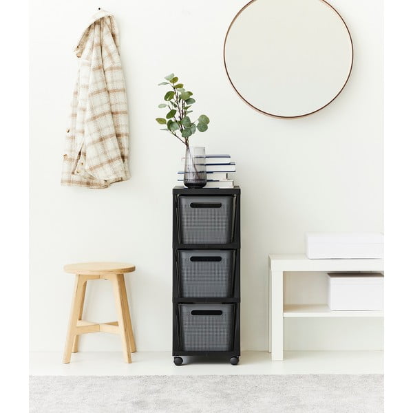 Čierny/sivý plastový pojazdný regál 30x77 cm Brisen – Rotho-image-1