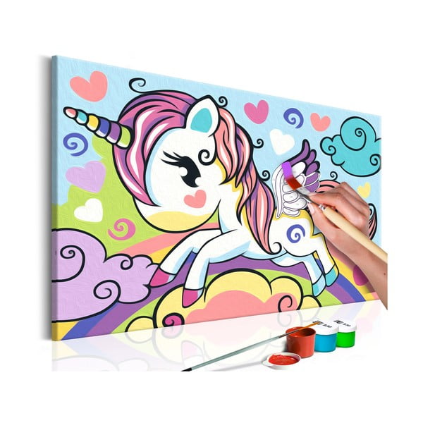 DIY set na tvorbu vlastného obrazu na plátne Artgeist Colourful Unicorn, 33 × 23 cm