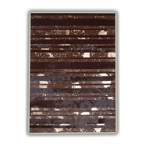Hnedý kožený koberec s detailmi v zlatej farbe Pipsa Stripes, 180 × 120 cm