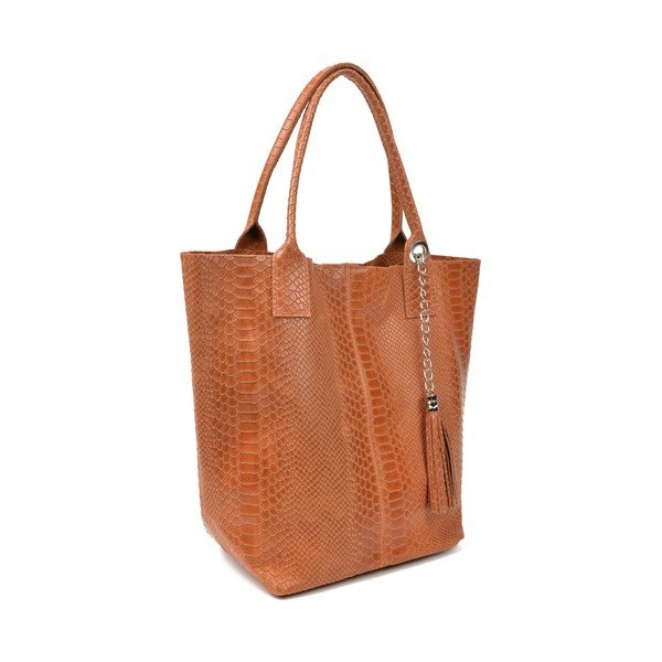 Koňakovohnedá kožená kabelka shopper Renata Corsi Lola-image-2
