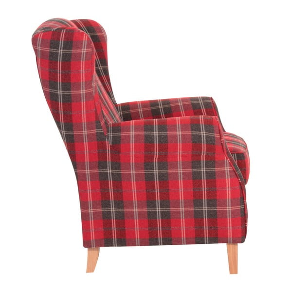 Červené kárované kreslo ušiak Max Winzer Lorris Vintage-image-3