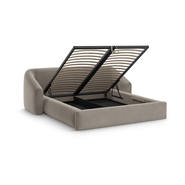 Svetlohnedá čalúnená dvojlôžková posteľ s úložným priestorom s roštom 140x200 cm Campi – Cosmopolitan Design-image-1