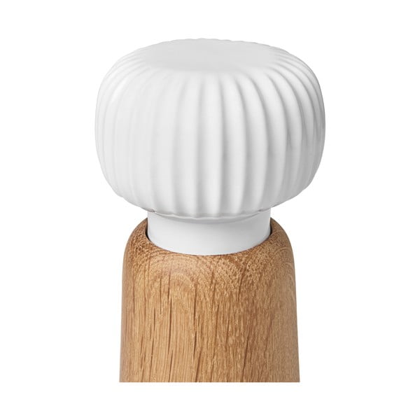 Mlynček z dubového dreva na korenie s bielym detailom z porcelánu Kähler Design Hammershoi, výška 17,5 cm-image-3