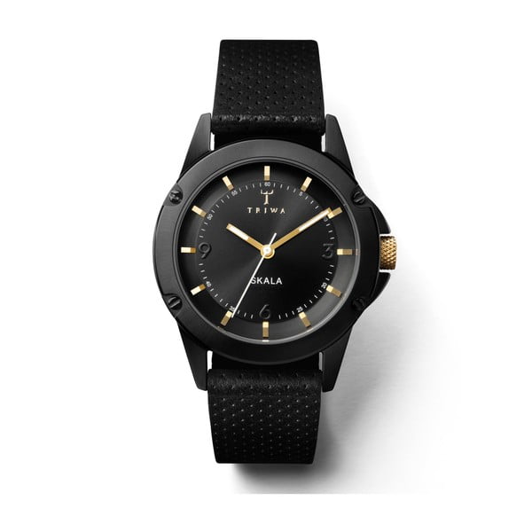 Dámske hodinky s čiernym koženým remienkom Triwa Midnight Skala