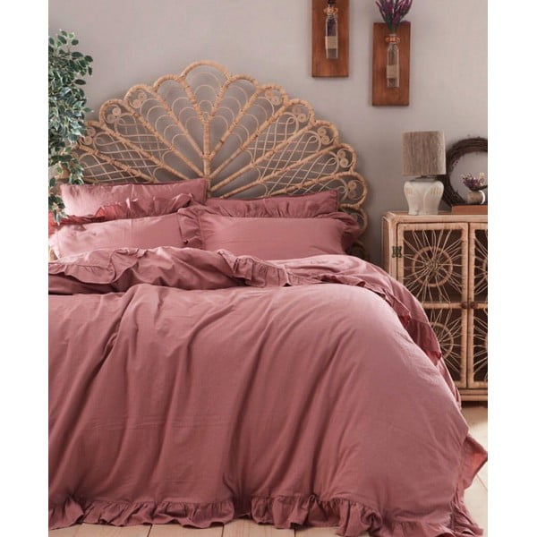 Ružové obliečky na dvojlôžko/predĺžené z bavlny Renforcé 240x220 cm Ruffle Striped – Mila Home Luxury-image-1