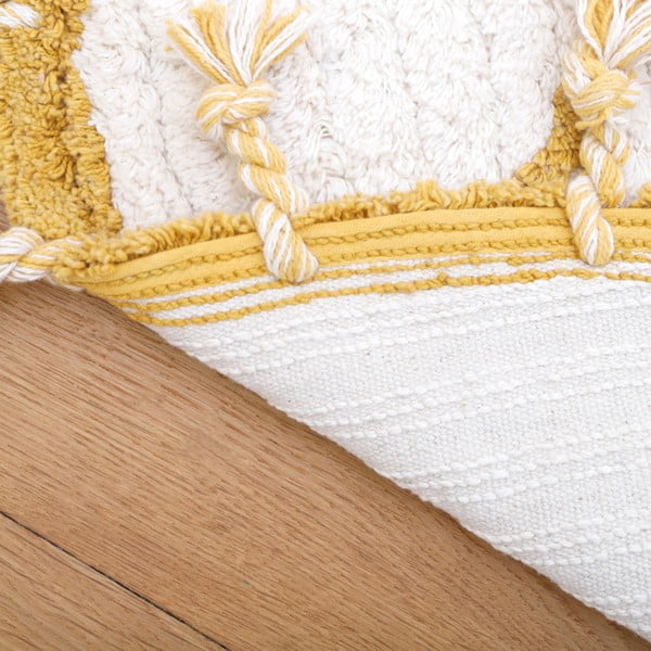 Bielo-žltý bavlnený ručne vyrobený koberec Nattiot Come, ø 120 cm-image-4