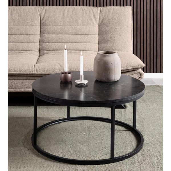 Čierny okrúhly konferenčný stolík s doskou v dekore mramoru ø 80 cm Spiro – Actona-image-1