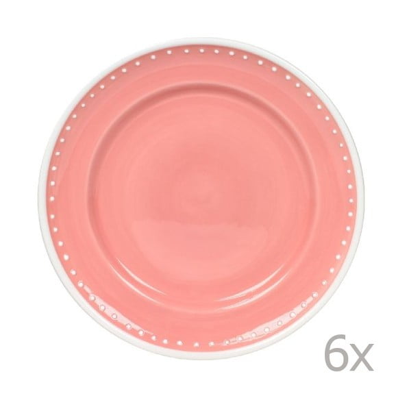 Sada 6 tanierov Dots Pink 21 cm, ružová