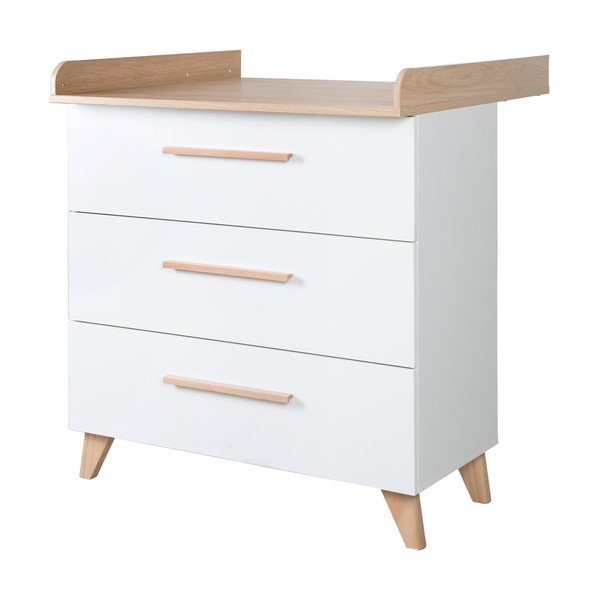 Biela detská komoda s prebaľovacím pultom v dekore duba 88,5x99x76 cm Léon – Roba