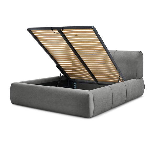 Sivá čalúnená dvojlôžková posteľ s úložným priestorom s roštom 180x200 cm Vernon – Bobochic Paris-image-4