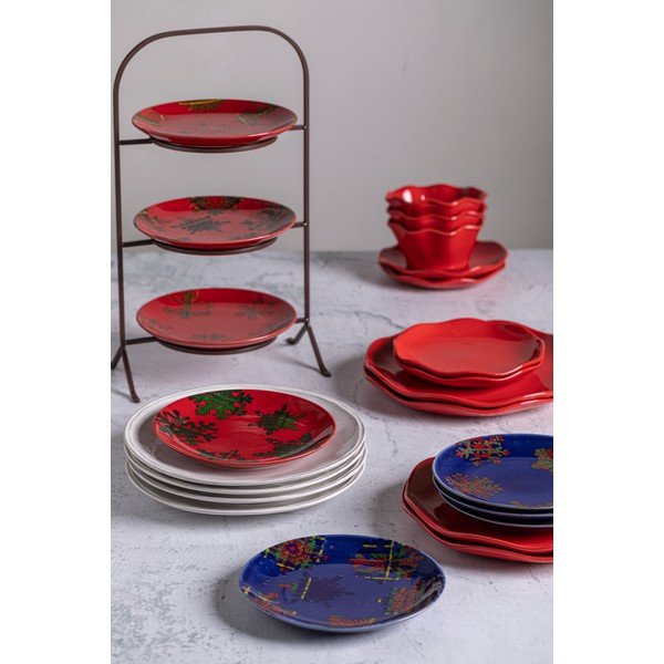 Súprava 4 červeno-čiernych dezertných tanierov z kameniny Casafina Snowflake, ø 21,6 cm-image-1