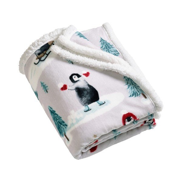 Biela deka s vianočným motívom 170x130 cm Christmas Sherpa Penguins – Catherine Lansfield