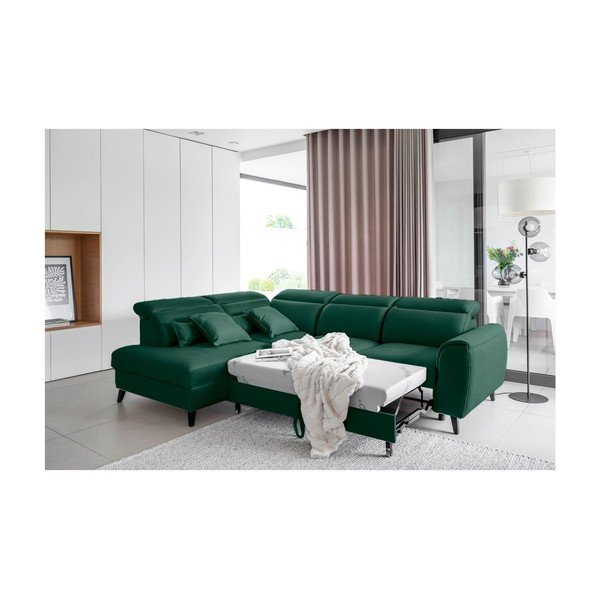 Zelená zamatová rozkladacia/s úložným priestorom rohová pohovka (ľavý roh/do L) Noble – ELTAP-image-4