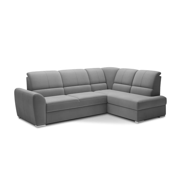 Sivá zamatová rozkladacia/s úložným priestorom rohová pohovka (pravý roh/do L) Siber – ELTAP-image-2