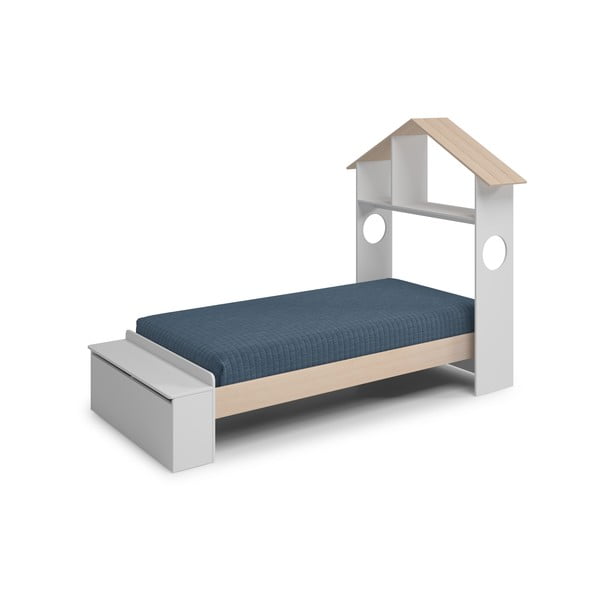 Biela/prírodná domčeková detská posteľ v dekore borovice s úložným priestorom 90x190 cm Odessa - Marckeric-image-2