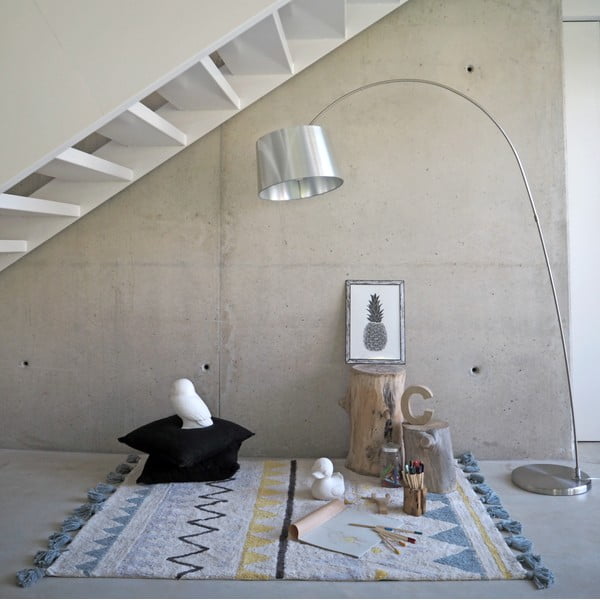 Krémový prateľný ručne tkaný bavlnený detský koberec 140x200 cm Azteca Vintage Blue – Lorena Canals-image-1