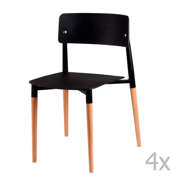 Sada 4 čiernych jedálenských stoličiek s drevenými nohami sømcasa Claire