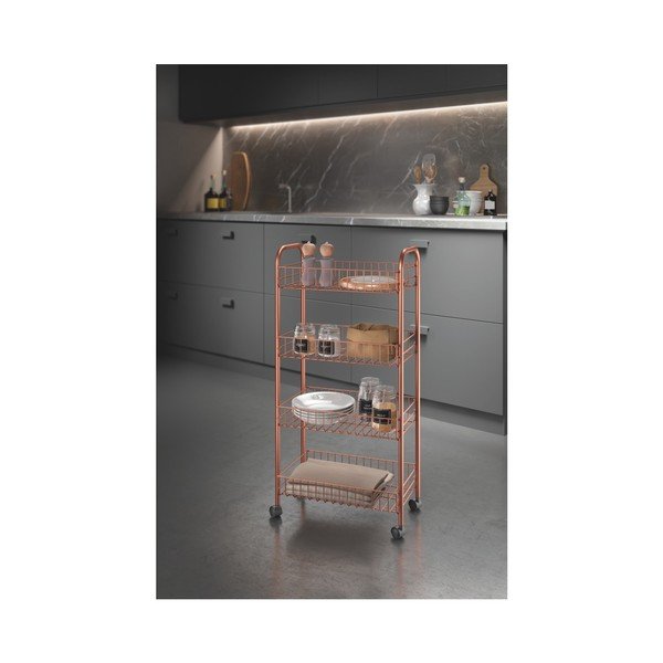 Kovový pojazdný regál v medenej farbe 41x84 cm Ascona – Metaltex-image-2