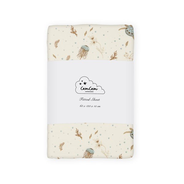 Svetložltá napínacia detská plachta do postieľky z Bio bavlny 60x120 cm Sea Garden – Cam Cam Copenhagen