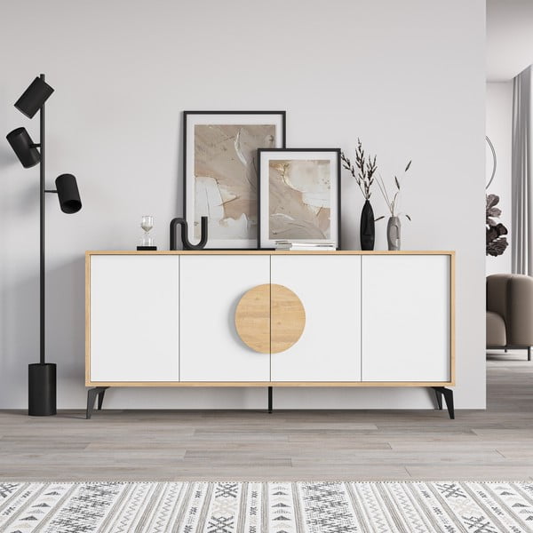 Nízka komoda v dekore duba v bielo-prírodnej farbe 180x82 cm Vae – Marckeric-image-3
