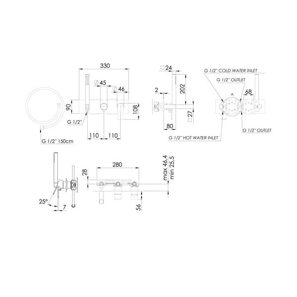 Matne čierna podomietková sprchová batéria (3 výstupy) Pax – Sapho-image-2