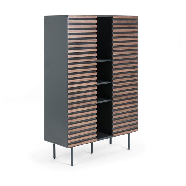 Čierna/v prírodnej farbe skrinka v dekore orecha 105x155x40 cm Kesia – Kave Home-image-2