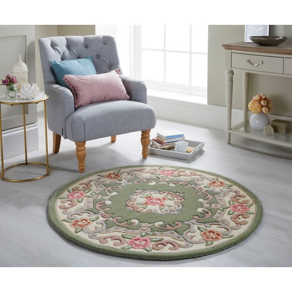 Zelený vlnený koberec Flair Rugs Aubusson, ⌀ 120 cm-image-1