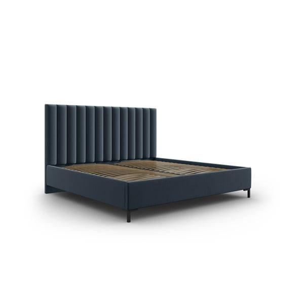 Tmavomodrá čalúnená dvojlôžková posteľ s úložným priestorom s roštom 180x200 cm Casey – Mazzini Beds