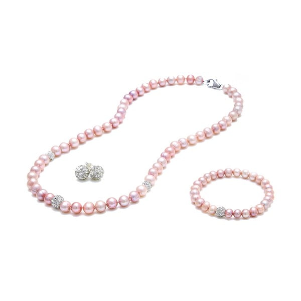 Sada náhrdelníka, náušníc a náramku z riečnych perál GemSeller Verna, ružové perly