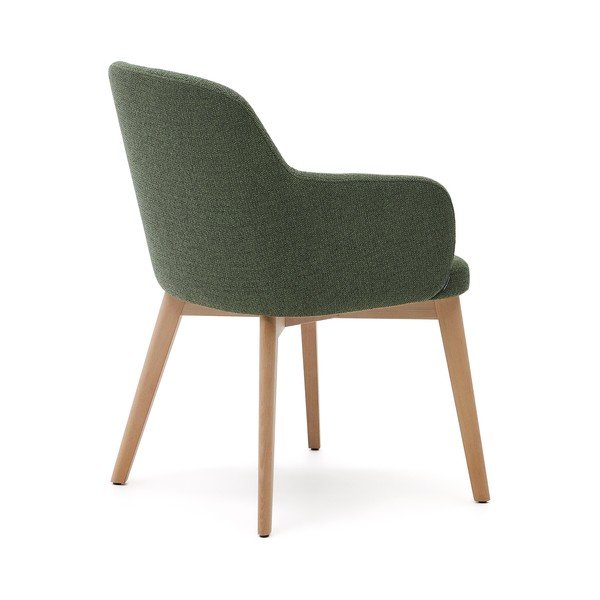 Tmavozelené čalúnené jedálenské kreslo s podrúčkami Nelida – Kave Home-image-4