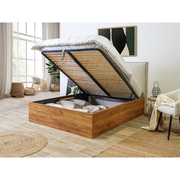 Béžovo-prírodná dvojlôžková posteľ s úložným priestorom s roštom 160x200 cm Cara – Bobochic Paris-image-4