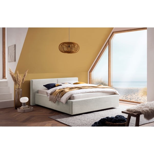 Béžová čalúnená dvojlôžková posteľ s úložným priestorom s roštom 140x200 cm Cube – Meise Möbel-image-1