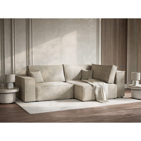 Béžová ženilková rozkladacia/s úložným priestorom rohová pohovka (pravý roh/do L) Tonga – Maison de Rêve-image-4