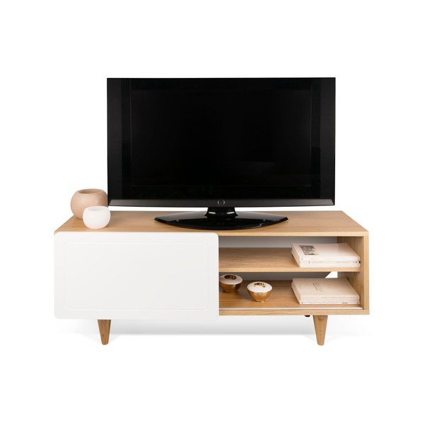 TV stolík v dekore dubového dreva s bielymi detailmi TemaHome Nyla