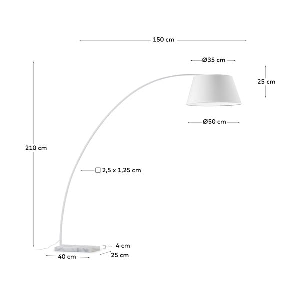 Biela stojacia lampa s textilným tienidlom (výška  210 cm) Juhe – Kave Home-image-4