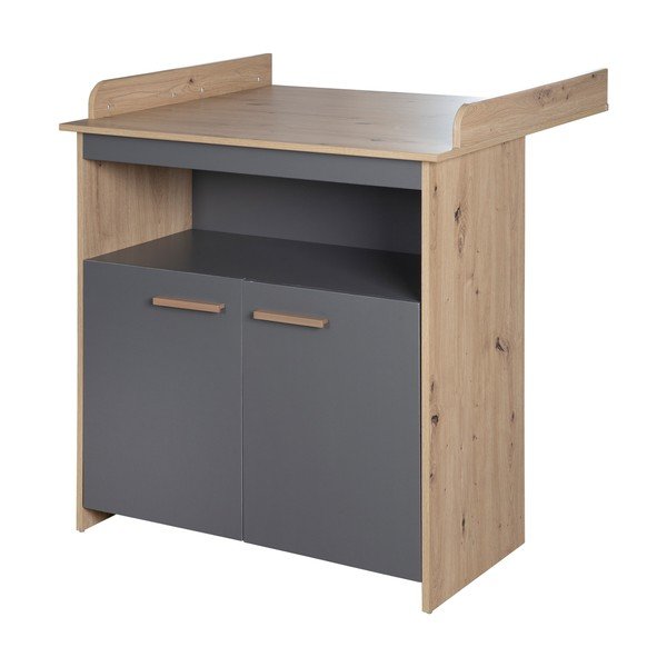Detská komoda v antracitovej a prírodnej farbe v dekore duba s prebaľovacím pultom 88x98x75 cm Anna – Roba-image-3